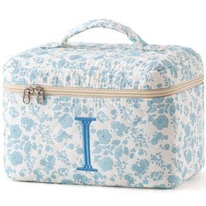 Initial Makeup Bag, Quilted Makeup Bag, Cotton Large Travel Makeup Bag, Cute😉